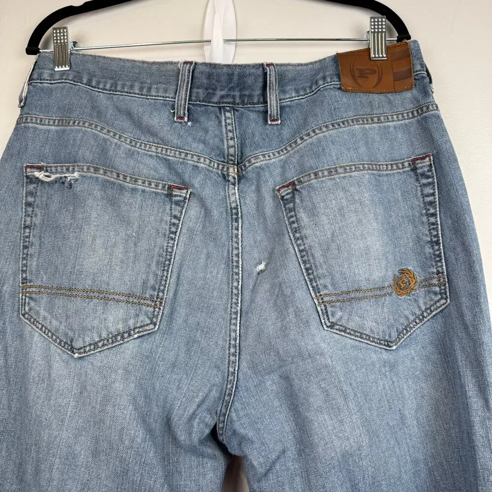 Vintage Phat Farm Distressed Jeans 34x34 Light Wash Straight Leg Y2K Streetwear